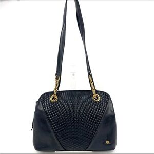 BALLY Bally Navy Quilted Shoulder Bag with Gold Hardware